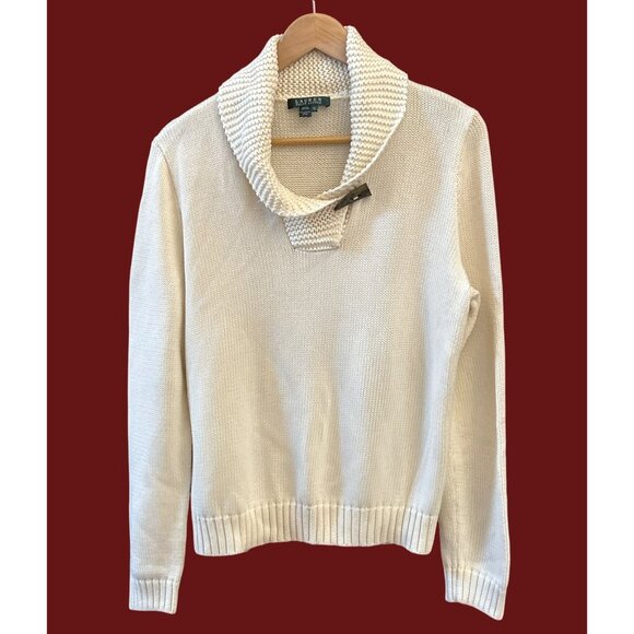 Y2K Vintage Lauren Ralph Lauren  Sweater XL Shawl Collar New England Coastal - Picture 1 of 6